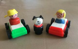 Vintage Fisher Price Little People Cars And People With Dog
