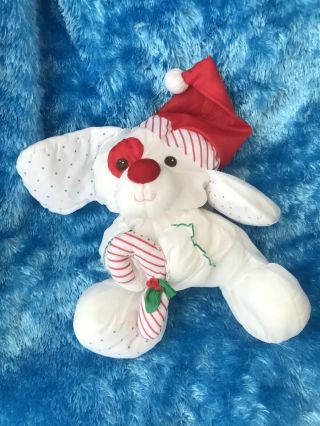 Vtg Fisher Price Puffalump Christmas White Puppy Plush Dog Hat Candy Cane Santa