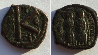 Justin Ii & Sophia Ae Half Follis Of Thessalonica,  569 - 570ad