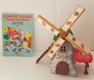 Vintage Smurf Windmill Playset Toy Schleich Peyo & Smurf Village Punch Out Book