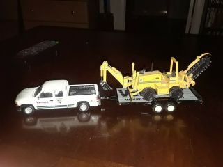 Veermer Die Cast Pickup And Trailer With Trencher,  Backhoe Combo.