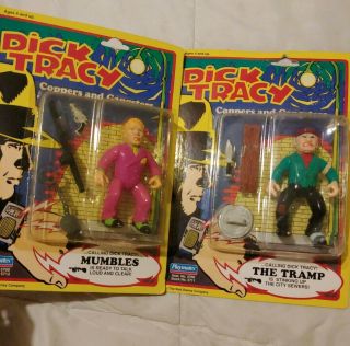 2 Dick Tracy Mumbles & Tramp Figure 1990 Nos Nip Playmates Vtg Action