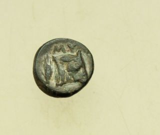 Lesbos.  Mytilene Circa 400 - 350 Bc Bronze Æ 7mm. ,  1,  G.  Apollo Bull