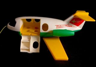 Fisher Price Little People Jet Plane Pull Toy Green Yellow 182 Vintage 1980