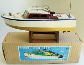 Vintage Rico Japan Wooden Cruiser Boat Model Motor Toy Battery Operated 10 "
