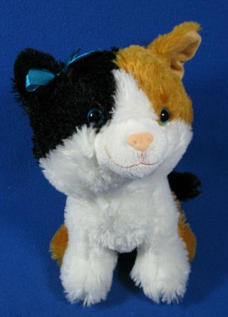 Dandee Calico Plush Orange Black White Cat Soft Stuffed Toy W/blue Bow
