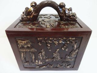 Vintage Hand Carved Wood Box/case For Bone & Bamboo Mah Jong Set 1920s