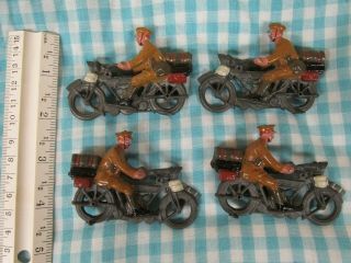 Vtg 4 Britains Lead Toy Soldiers Military Army Ww1 Dispatch Motorcycle Riders