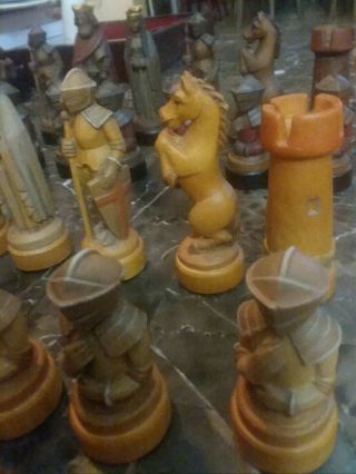 Rare Anri King Richard Chess Set Hand Carved And Painted 2