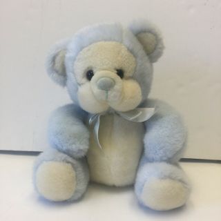 Russ Berrie Puffums Plush Stuffed Animal Teddy Bear Light Blue & Cream Rattle