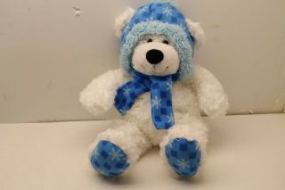 Hugfun International 18 " Teddy Bear Plush White And Blue Snowflake Hat Scarf