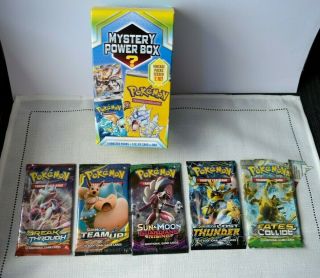 Pokemon Mystery Power Box 5 Booster Packs 1 Ex/gx Card & Valid Online Code