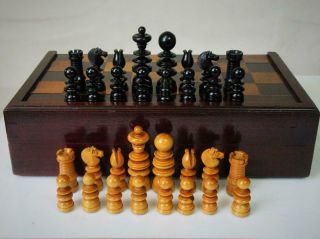 Antique Chess Set St George Jaques Pattern K 85mm Plus Chess Backgammon Board