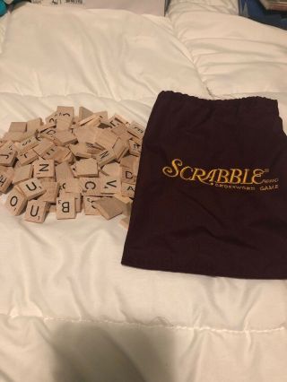 200 Wood Scrabble Tiles - Complete 200 Set - Wood - Game Crafts With Maroon Bag
