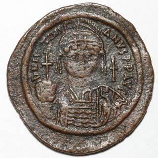 527 - 565 Ad Justinian I Byzantine Constantinople Copper Follis Coin