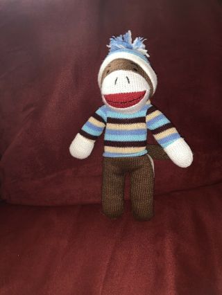 Dan Dee Pink Sock Monkey Knit Plush W/ Pom Pom Hat Striped Shirt 9”
