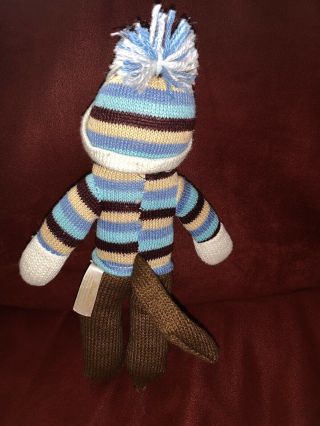 Dan Dee Pink Sock Monkey Knit Plush w/ Pom Pom Hat Striped Shirt 9” 2