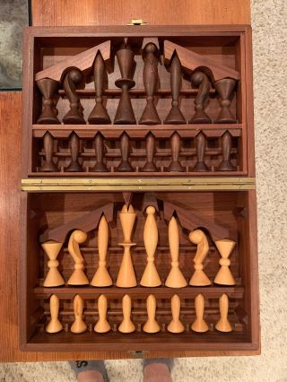 Mid Century Modernist Anri Space Age Universum Wood Chess Set Arthur Elliott