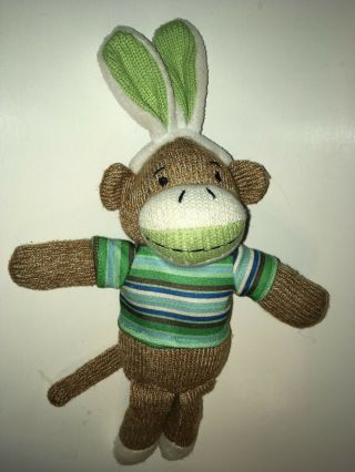 Dan Dee Brown Sock Monkey Wearing Bunny Ears 12 " Plush Stuffed Animal