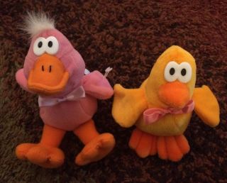 2 Tiny Dan Dee Plush Ducks: Pink One Named Duffy,  Yellow One No Name