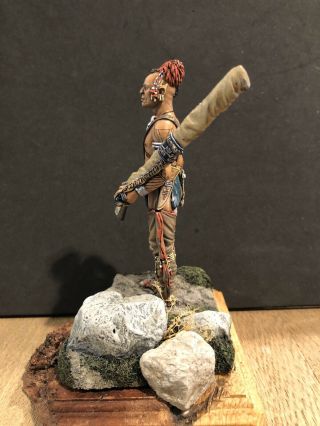 A Very Fine 90mm Metal Native American Warrior On Scenic Wooden Base 3