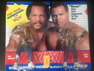 1990 Wcw Galoob " Doom " Tag Team Ron Simmons & Butch Reed W/ Belt Mip