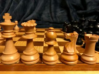 Vintage Drueke Complete Chess Set Chessboard & Case 3.  75” King