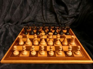 Vintage Drueke Complete Chess Set Chessboard & Case 3.  75” King 2