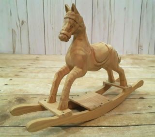 Vintage Small Handmade Hand Carved Wooden Rocking Horse Toy Figure 9 Inch