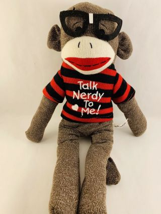 Talk Nerdy To Me Sock Monkey Dan Dee Shirt And Glasses Plush Stuffed Monkey