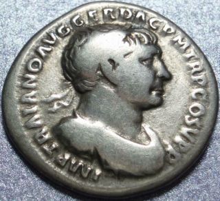 98 - 117 Ad Ancient Roman Silver Denarius Of Trajan Struck 107 Rome Optimum Prince
