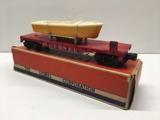 Vintage Lionel Postwar 6801 Flat Car With Yellow Boat And Box