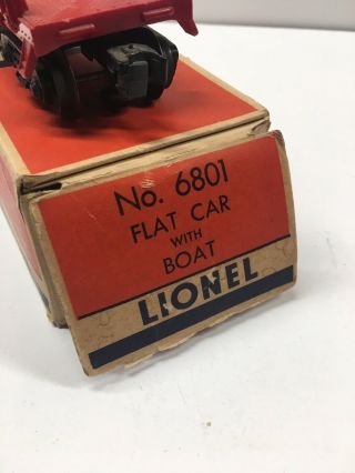 Vintage Lionel Postwar 6801 Flat Car with Yellow Boat and Box 3