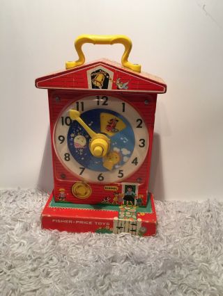 Vintage 1968 Fisher Price Music Box Teaching Clock Toy Children