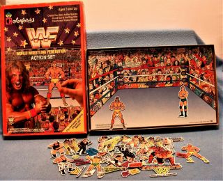 1990 Wwf Colorforms Action Play Set W 3 Hulk Hogan & 19 Other Wrestlers,  26 Accs