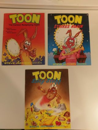 Toon Rpg - Steve Jackson Games - Three Book Set: Strikes Again And Silly Stuff