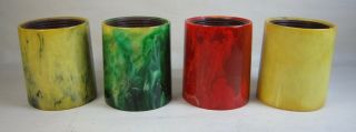 Set 4 Antique Red/yellow/green Marbled Catalin Bakelite Backgammon Dice Cups