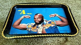 Vintage 1983 A Team Mr.  T B.  A.  Baracus Tray Metal With Hinged Legs Bright Colors