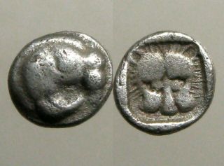 Caria (uncertain) Silver Obol_ancient Greece_lion And Facing Panther