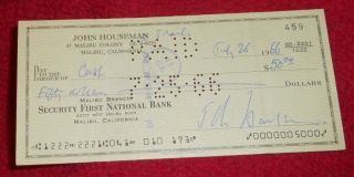 John Houseman Autographed Auto Hand Signed Check " The Paper Chase "