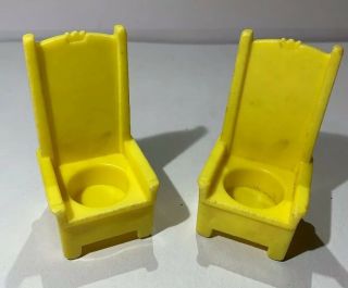 2 Vintage Fisher Price Little People Castle 993 Yellow Tall Thrones - King/queen