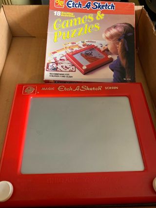 Vintage Magic Etch A Sketch Toy - 505 With Games Puzzles Booklet