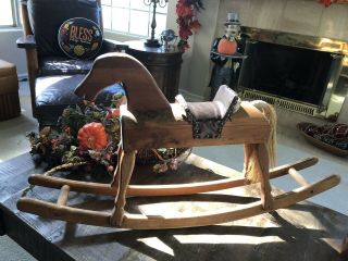 Vintage Ooak Primitive Folk Art Handmade Wood Rocking Horse Saddle 36x18x6.  5 "