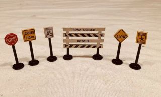 Set Of (6) 1950’s 1.  5” Tin Metal Street Road Signs For Model Railroad Display