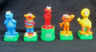 Vintage 1998 Sesame Street Figurine Stamper Gift Set Big Bird Zoe Elmo Ernie