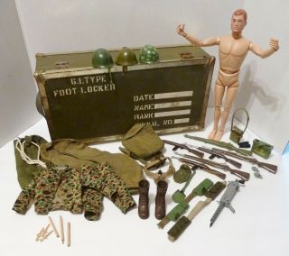 Vintage 1964 Gi Joe Hasbro Accessories & Parts With Metal Foot Locker