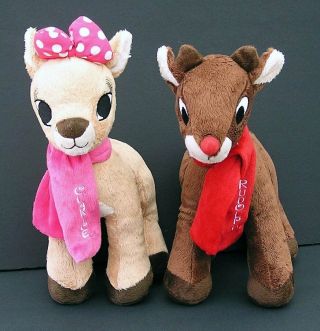 Dan Dee Rudolph & Clarice Red Nosed Reindeer Plush Set W/ Scarf 50th Anniversary