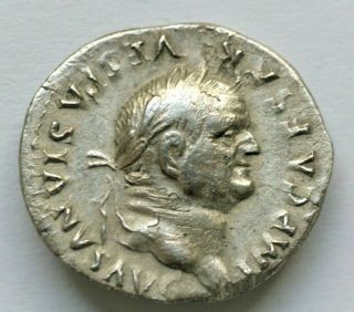 Roman Empire,  Vespasian 69 - 79,  Denarius,  Ar 3.  09gr;19mm : Obv: Laureate Head Of V