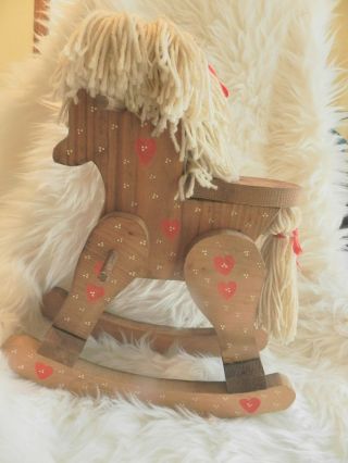 Vintage Handcrafted Wooden Rocking Horse,  Hand Painted Solid Wood Kids Toy