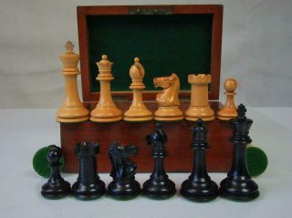Antique Chess Set Weighted Staunton Pattern Ayres ? K 75 Mm And Box
